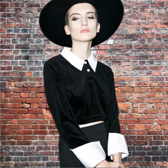 Killstar- Friday (Wednesday) Velvet Long Sleeve Crop Shirt - Large - Picture 1 of 6